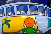The Überkids watching an armed Pico from inside a bus.