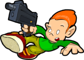 Pico leaping over something, while holding his MAC-10.