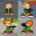Unofficial recreated sprites of Pico dual wielding MAC-10s in Pico 2.
