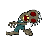A zombie trying to bite someone.